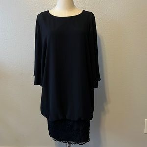 S. Levine Dress Lace Bottom Batwing Flutter Sleeve Black Size Medium